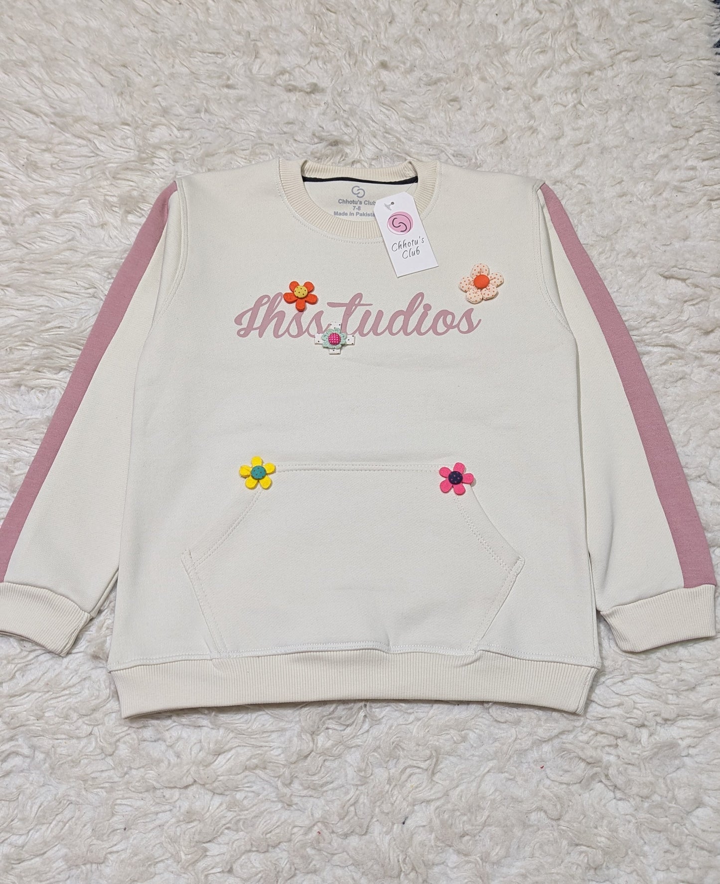 Cream & Pink Floral Sweatshirt and Wide-Leg Pants Set