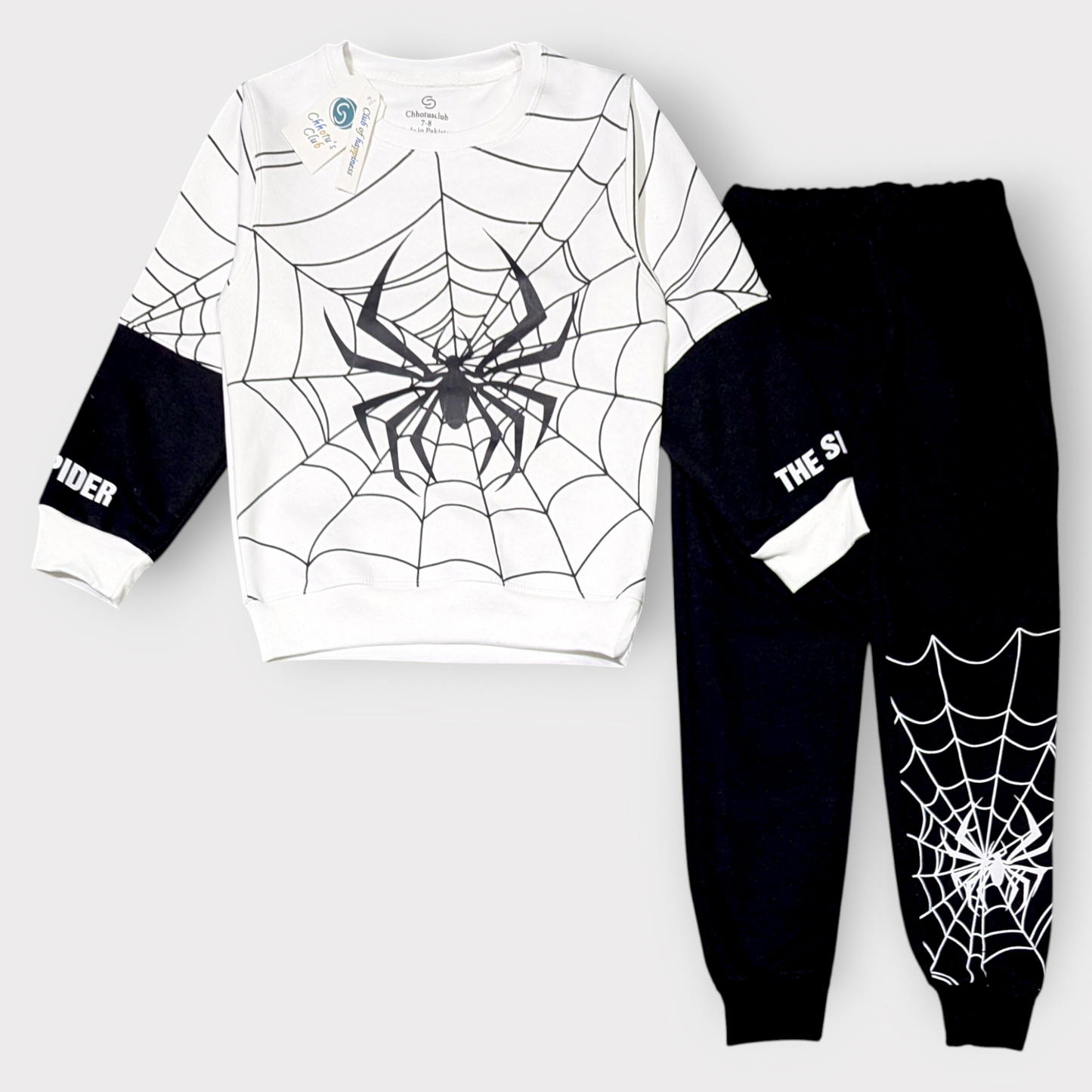Boys’ Black & White Spider Web Sweatshirt and Pants Set