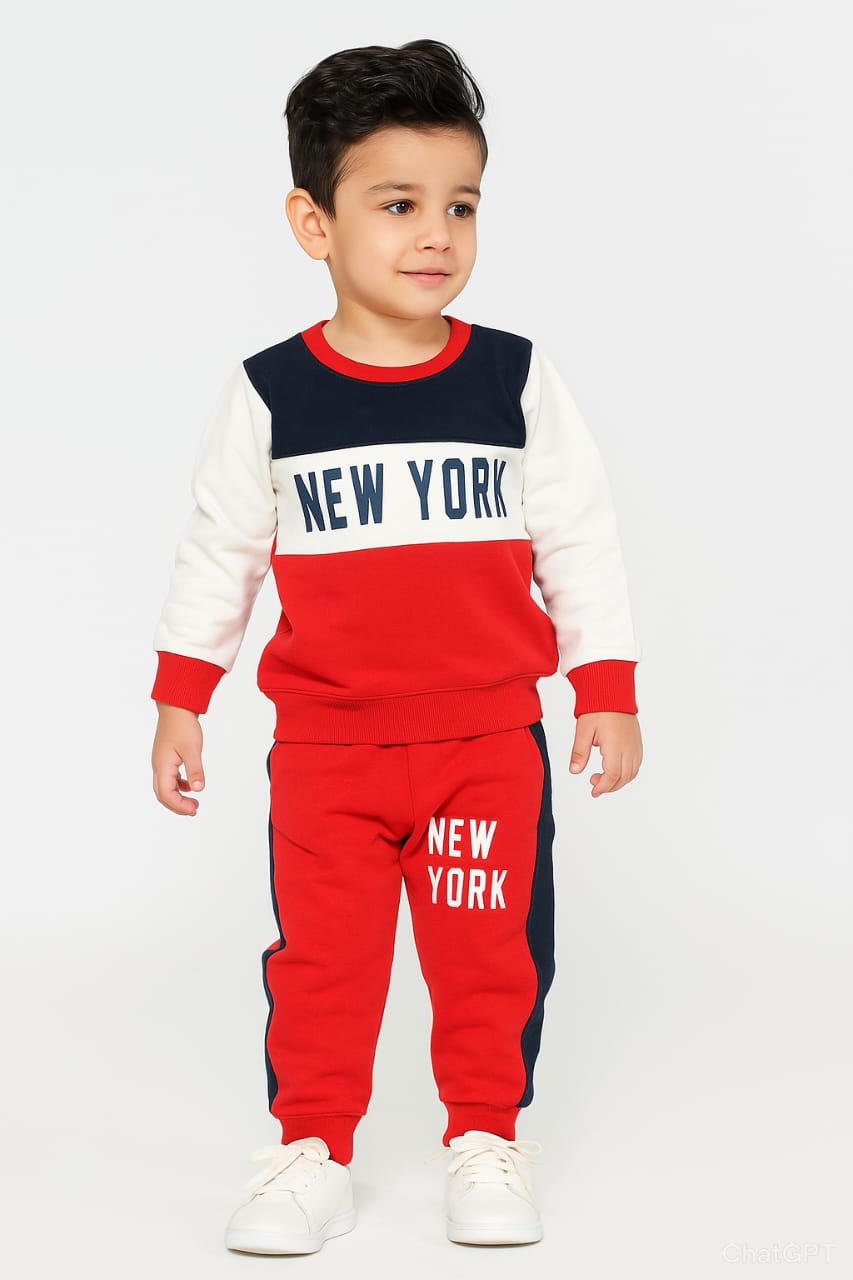 Toddler “New York” Red & Navy Tracksuit Set