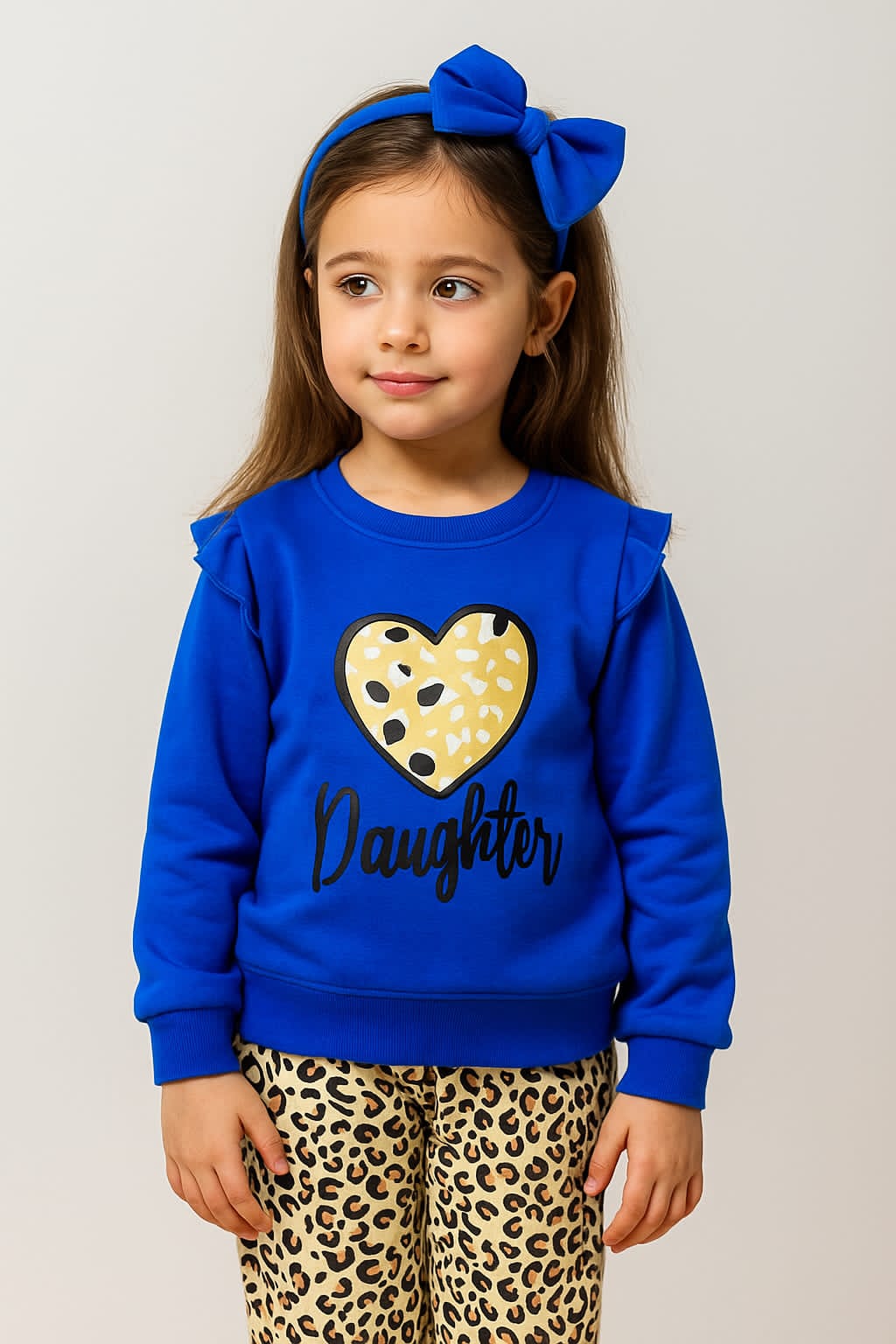 "Daughter" Blue Sweatshirt & Leopard Print Jogger Set