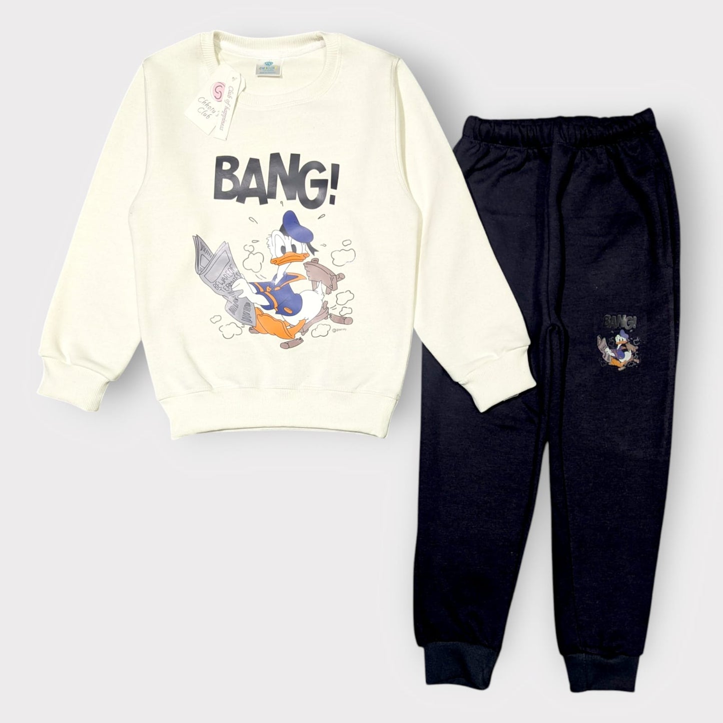 Kids Donald Duck "BANG!" Sweatshirt & Jogger Set Cozy Cartoon Outfit