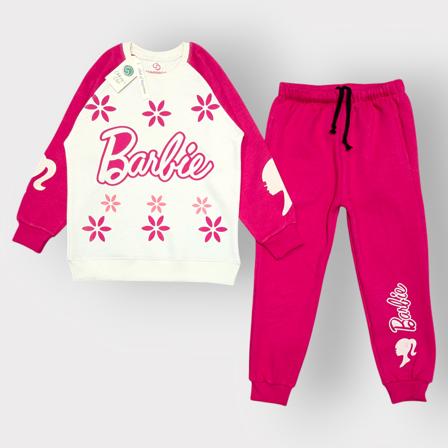 Barbie Floral Sweatshirt & Jogger Set – Pink & White