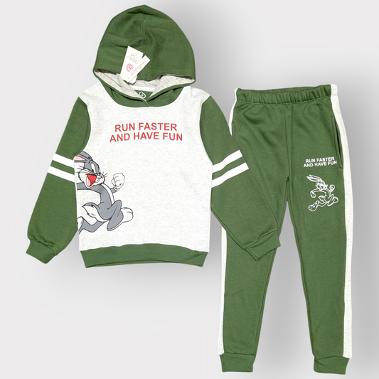 Run Faster and Have Fun" Green Hooded Tracksuit