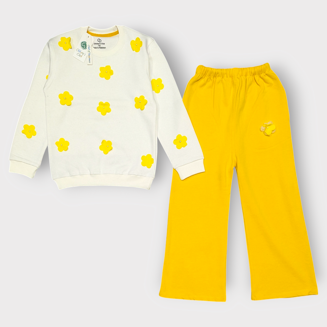Yellow Flower Sweatshirt & Wide-Leg Pants Set