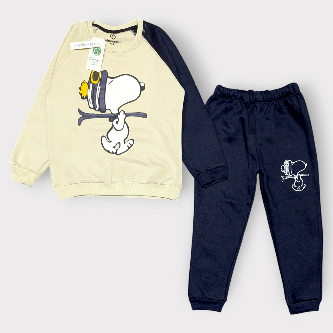 Cartoon Print Navy and Beige Sweatshirt Set
