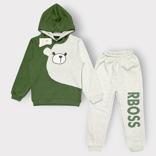 Green & Grey Bear Hoodie with "RBOSS" Jogger Set