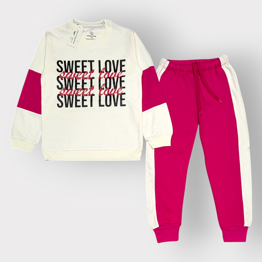 "Sweet Love" Tracksuit – White & Pink