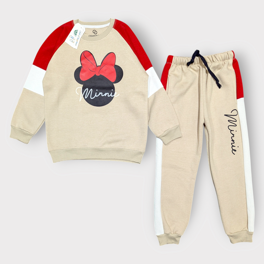 Minnie Mouse Beige & Red Tracksuit Set