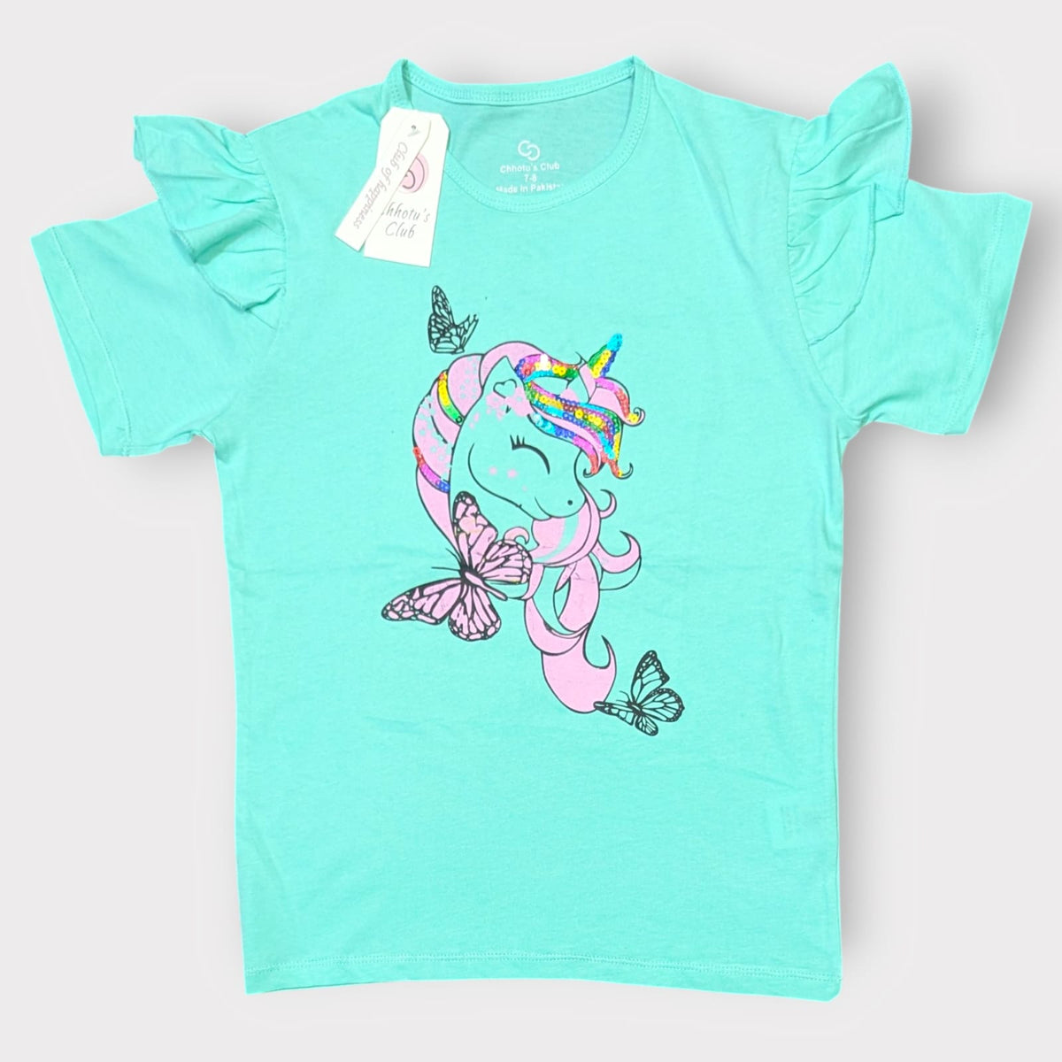Sparkle Unicorn Girls Ruffle Sleeve T-Shirt