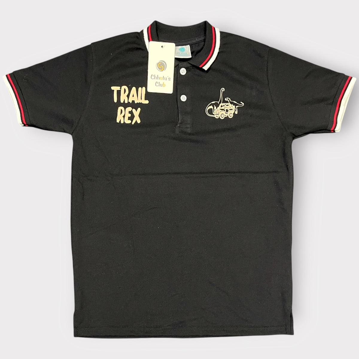 Boys' Black Polo T-Shirt – Trail Rex Dinosaur Adventure Tee