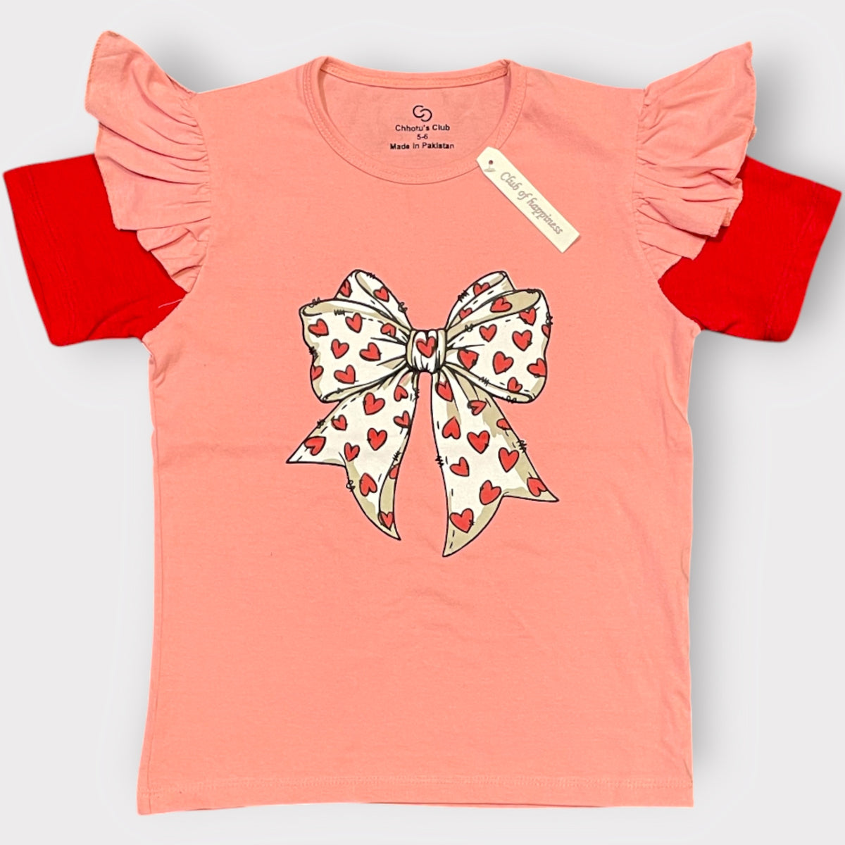 Girls Heart Bow Flutter Sleeve T-Shirt – Cute Casual Top