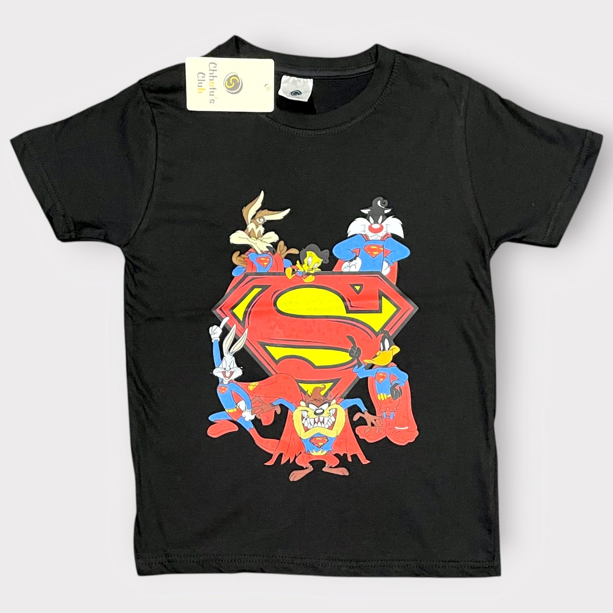 Kids Superhero Cartoon Graphic T-Shirt – Black Character Print Tee