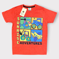Kids Sunrise Adventures Graphic T-Shirt – Bright Orange Vehicle Print Tee