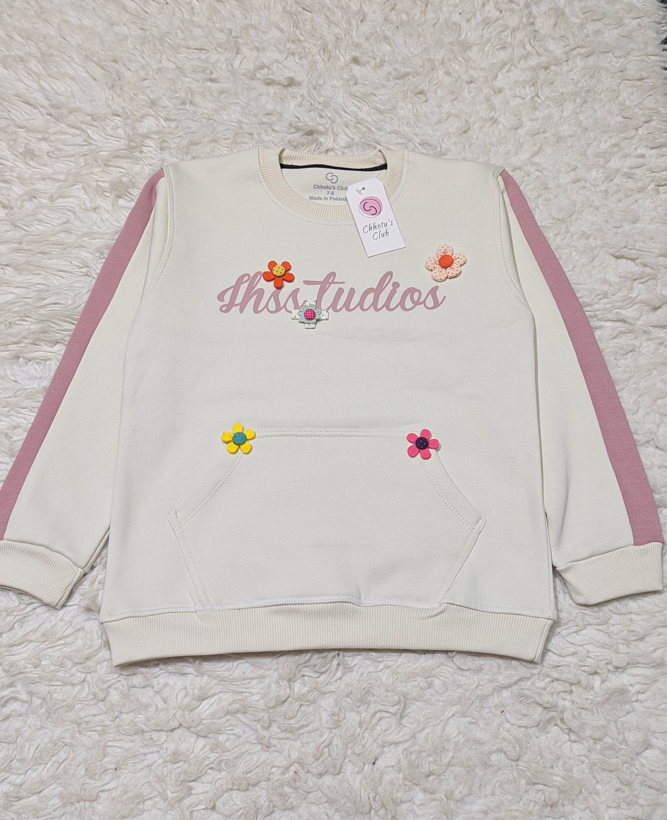 Cream & Pink Floral Sweatshirt and Wide-Leg Pants Set