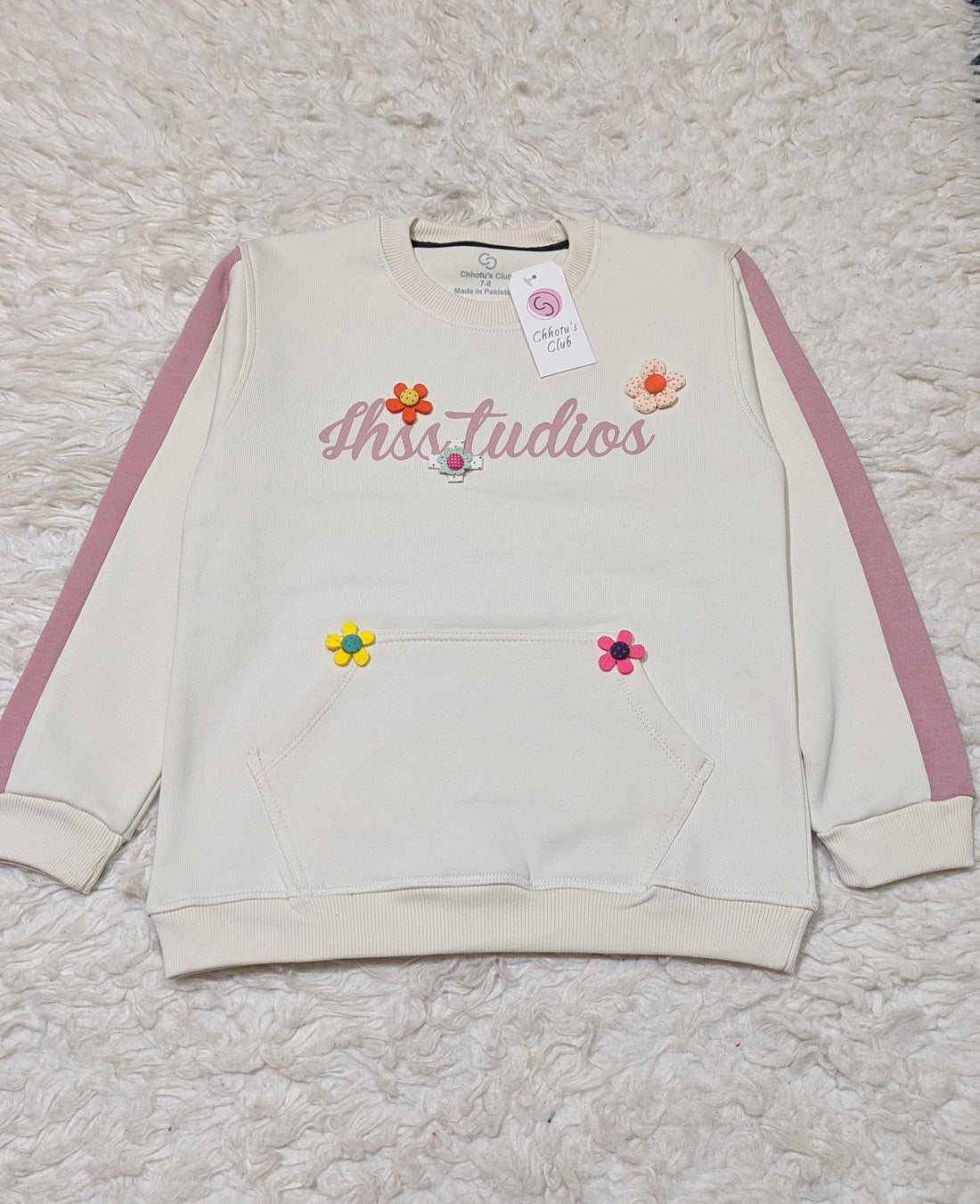 Cream & Pink Floral Sweatshirt and Wide-Leg Pants Set