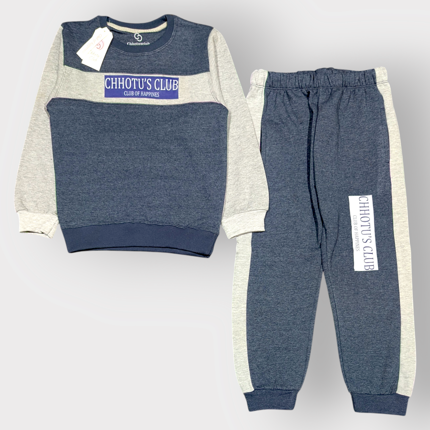 "Chhotu’s Club" Blue & Grey Sweatshirt and Jogger Set