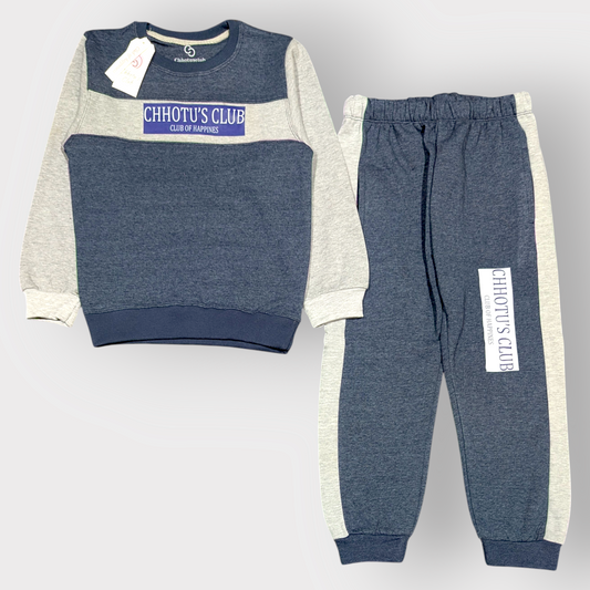 "Chhotu’s Club" Blue & Grey Sweatshirt and Jogger Set
