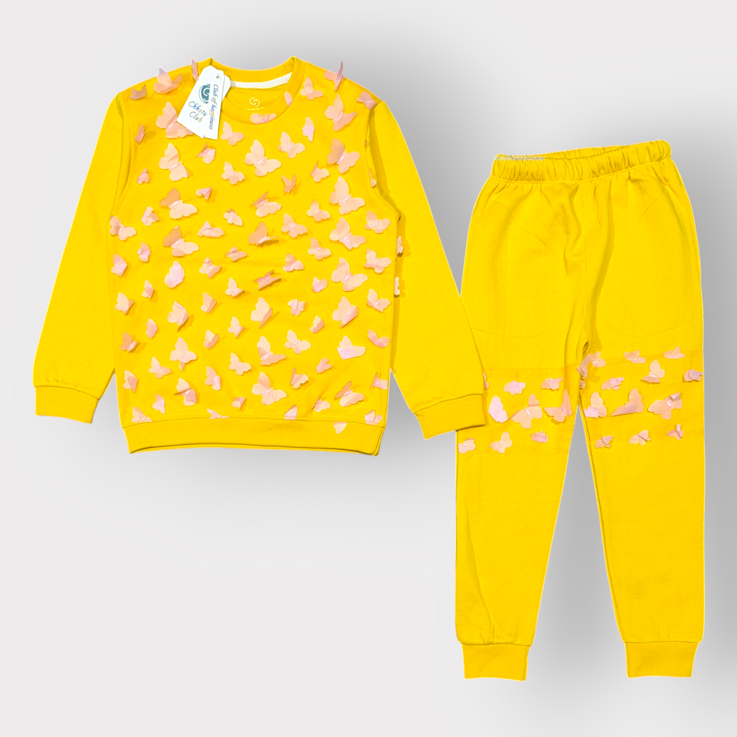 3D Butterfly Yellow Kids Sweatshirt & Jogger Set