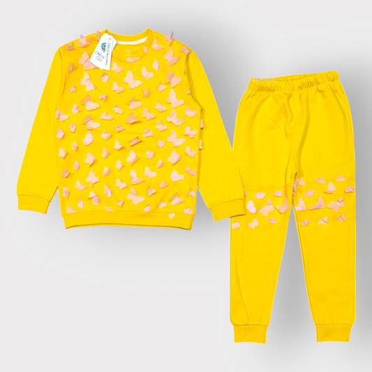 3D Butterfly Yellow Kids Sweatshirt & Jogger Set