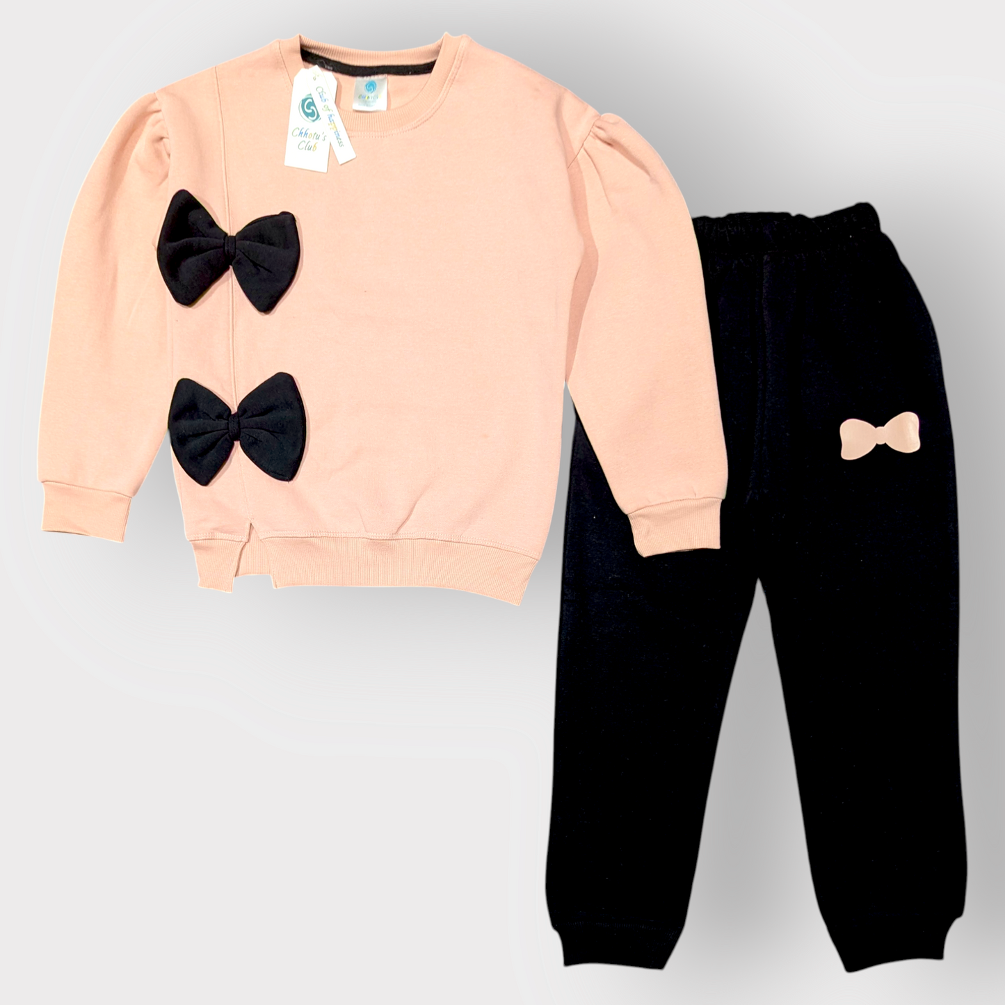 Chic Bow Accent Girls Sweatshirt & Jogger Set