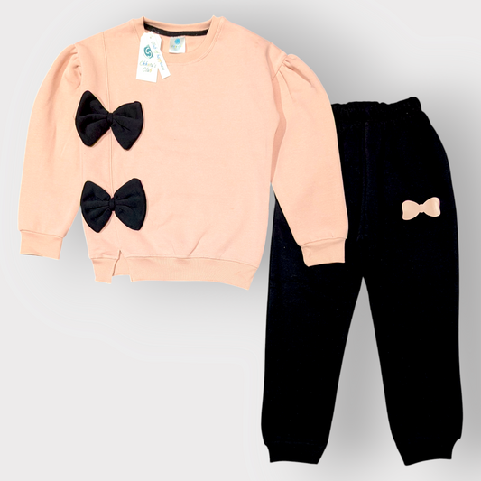 Chic Bow Accent Girls Sweatshirt & Jogger Set
