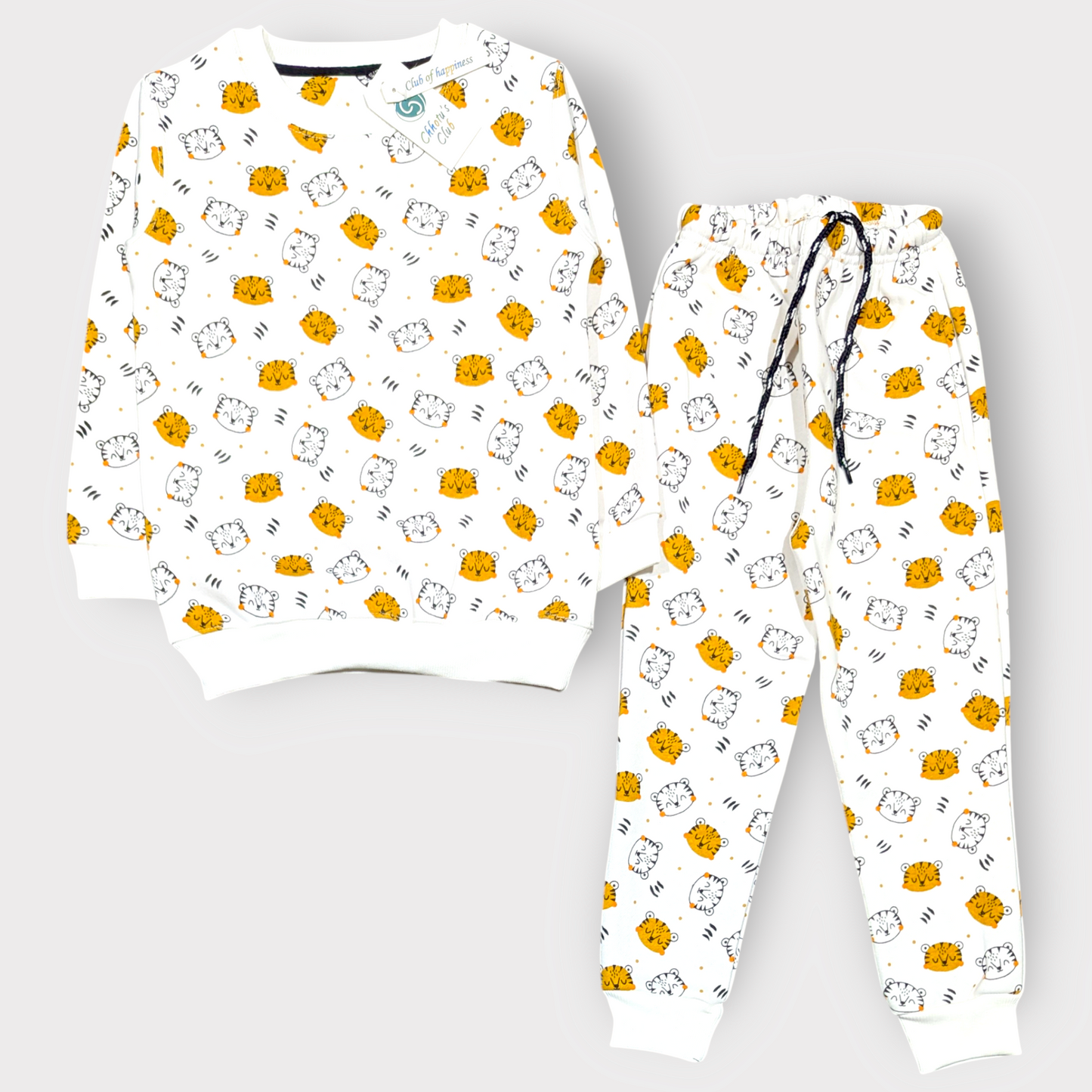Whisker Pals Kids' Pajama Set – White with Cute Cat Print