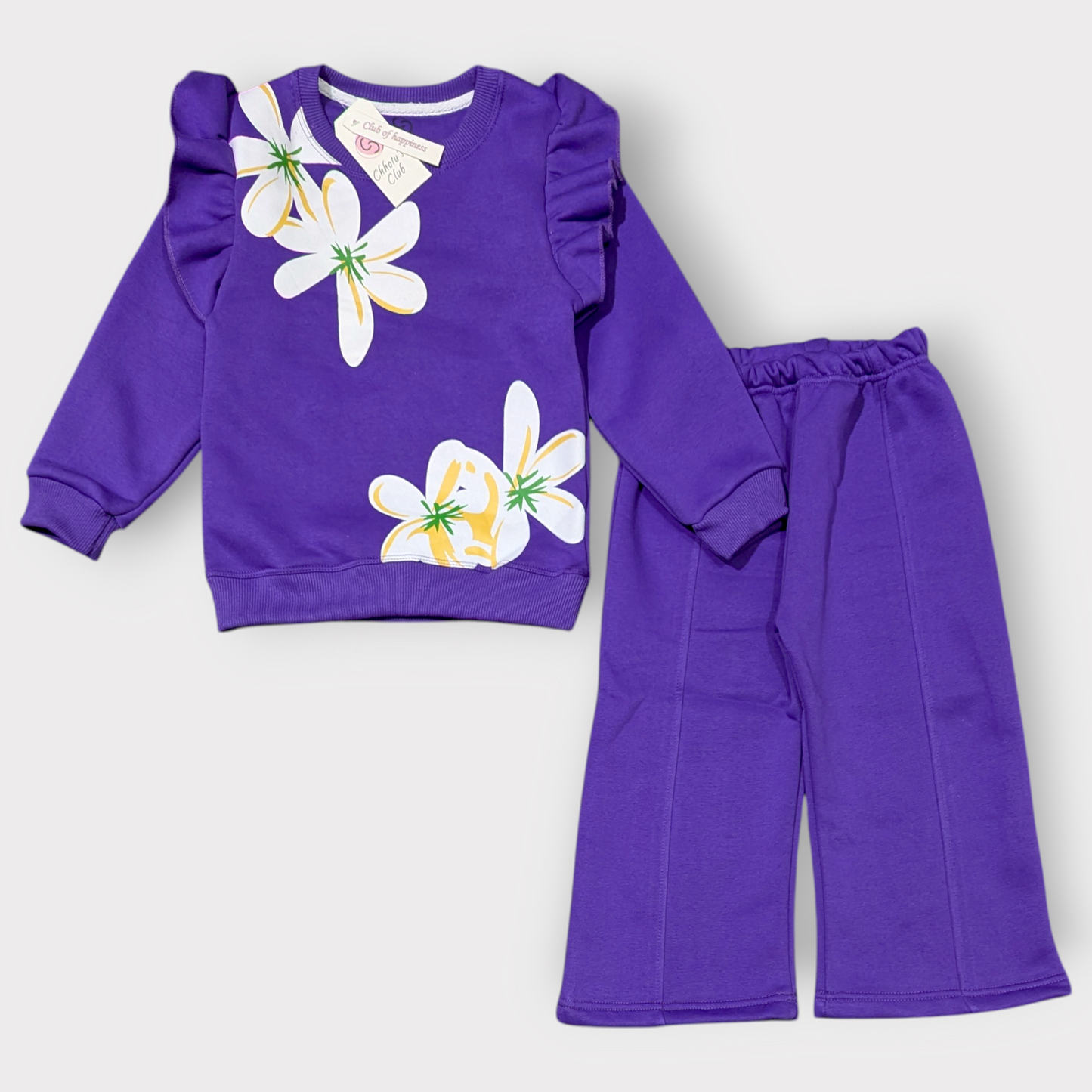 Purple Floral Sweatshirt & Pants Set