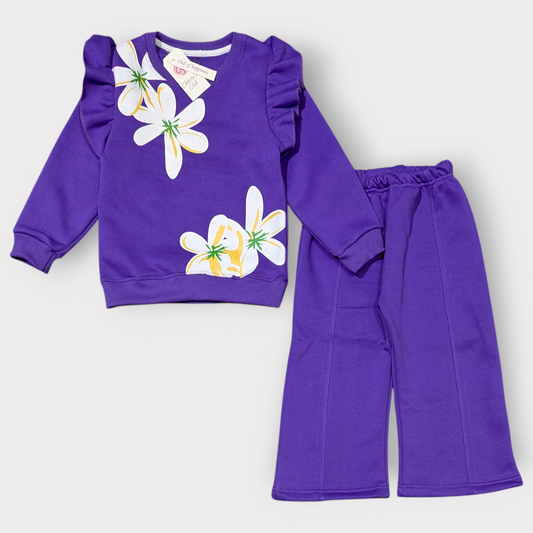 Purple Floral Sweatshirt & Pants Set