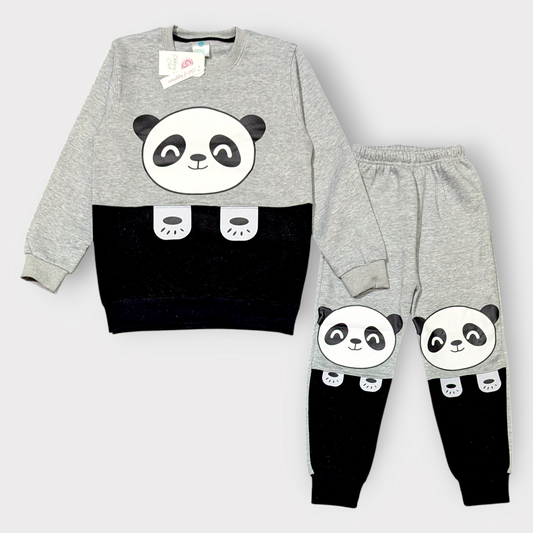Cute Panda Print Sweatshirt & Jogger Set