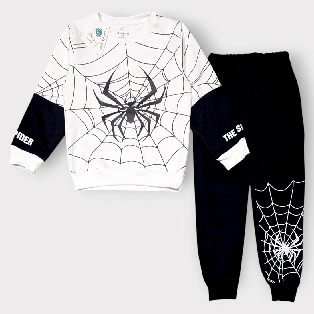 Boys’ Black & White Spider Web Sweatshirt and Pants Set