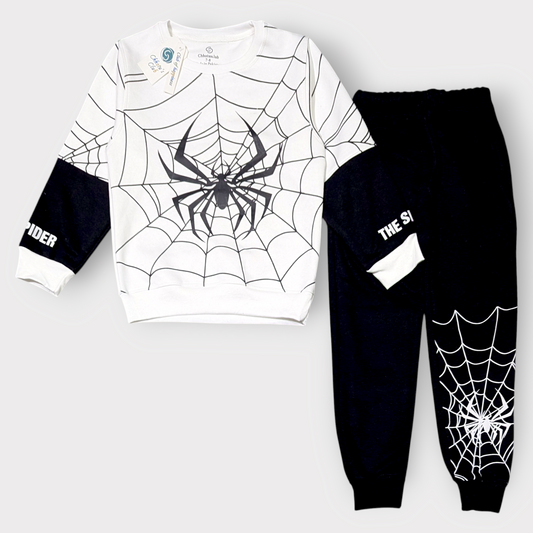 Boys’ Black & White Spider Web Sweatshirt and Pants Set