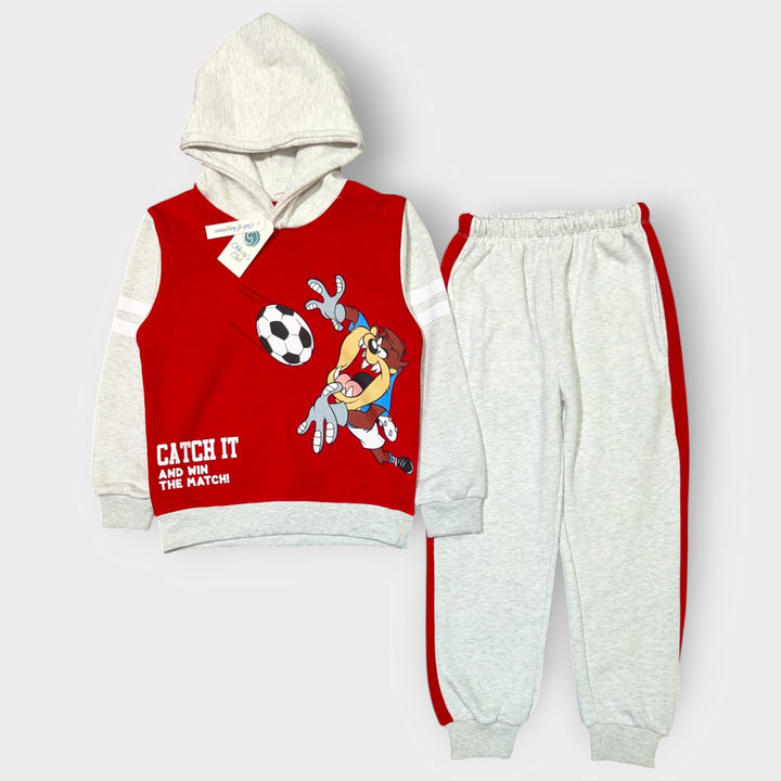 Fun Cartoon Hoodie & Jogger Set – “Catch It & Win the Match!”