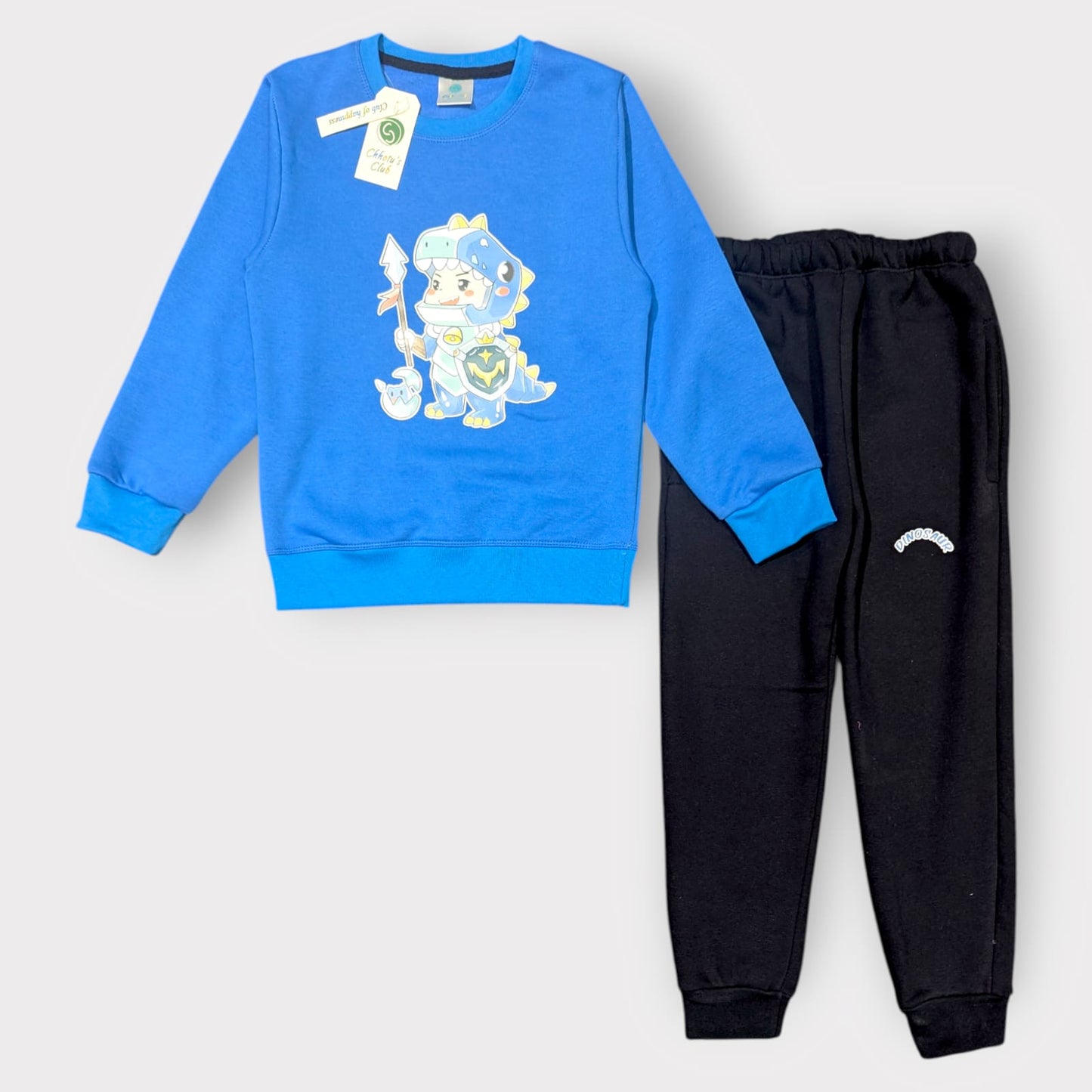 Kids’ Maroon Dino Warrior Sweatshirt & Black Jogger Set
