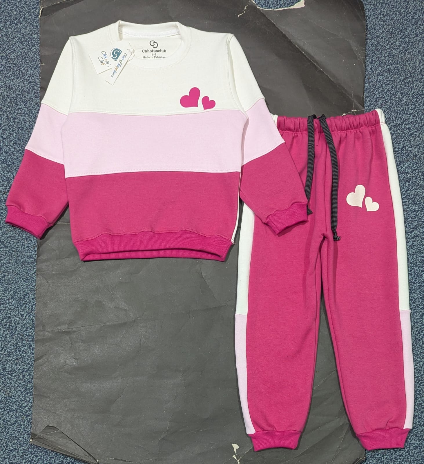 Pink Heart Color Block Sweatshirt and Jogger Set