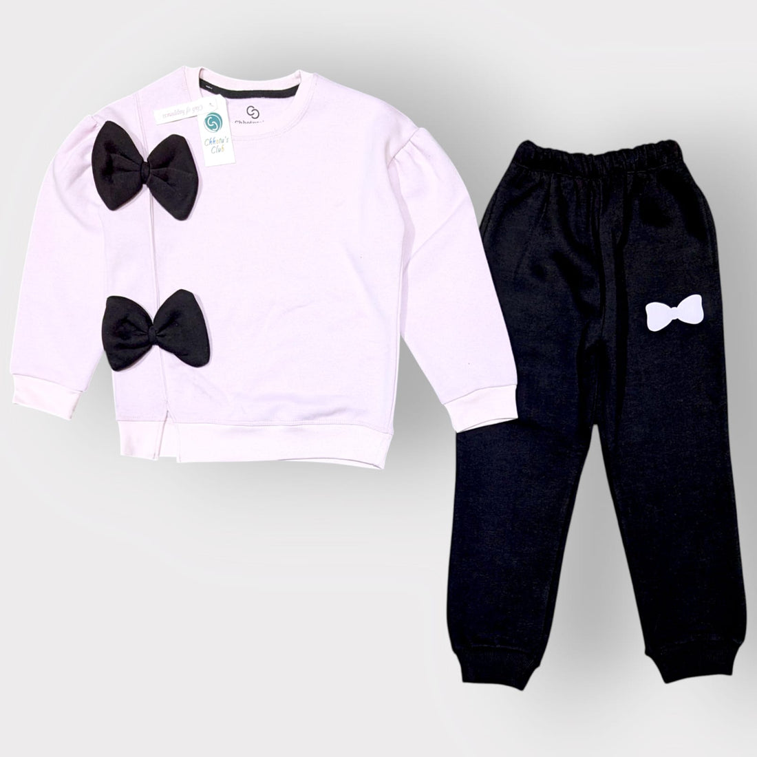 Chic Bow Accent Girls Sweatshirt & Jogger Set