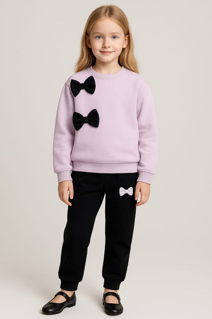 Chic Bow Accent Girls Sweatshirt & Jogger Set