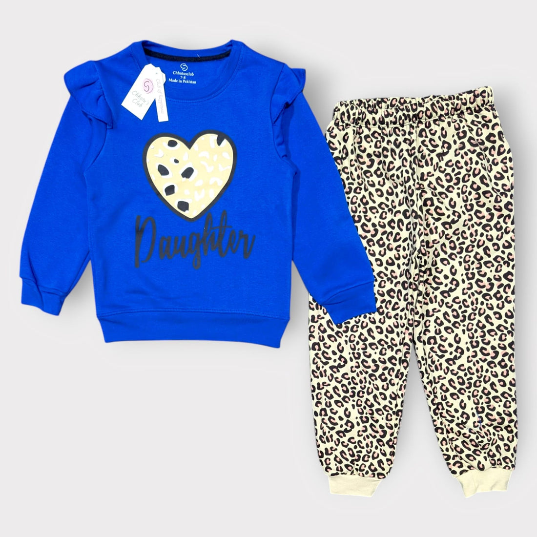 "Daughter" Blue Sweatshirt & Leopard Print Jogger Set