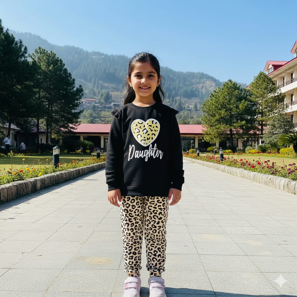 "Daughter" Blue Sweatshirt & Leopard Print Jogger Set