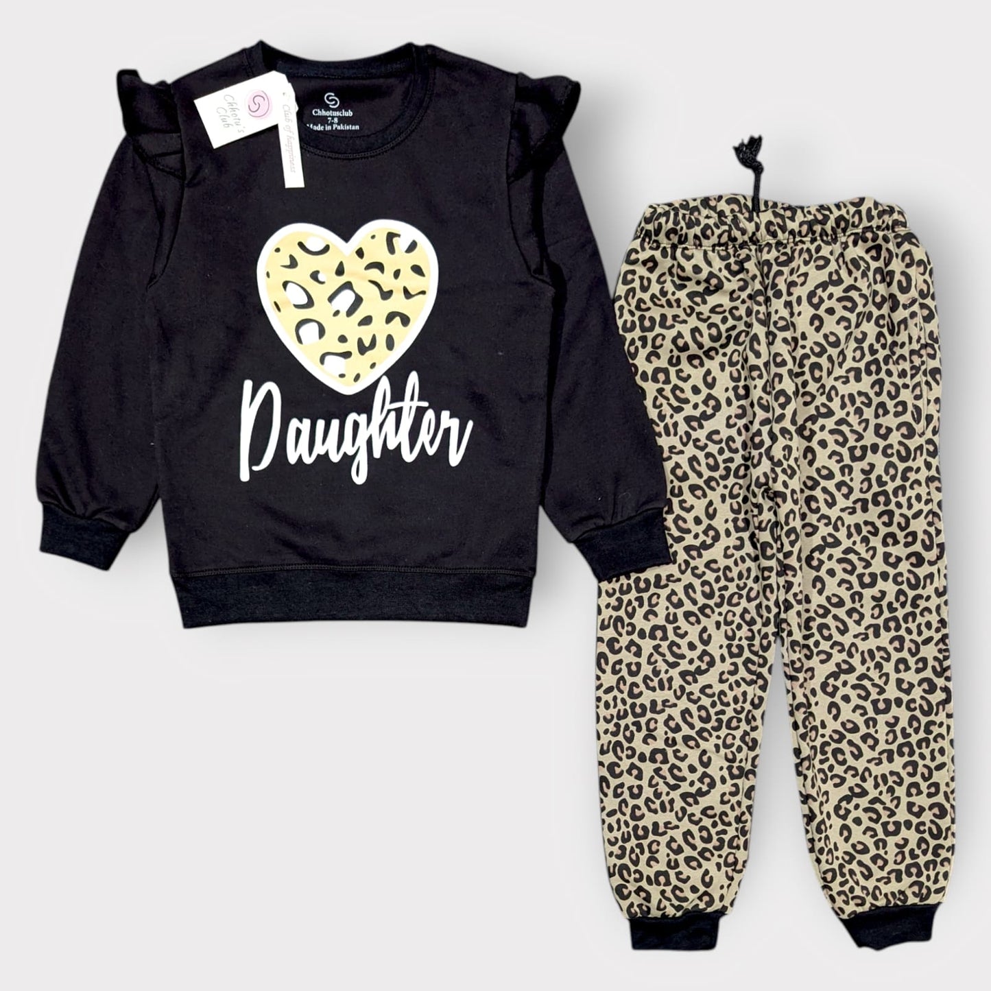 "Daughter" Blue Sweatshirt & Leopard Print Jogger Set