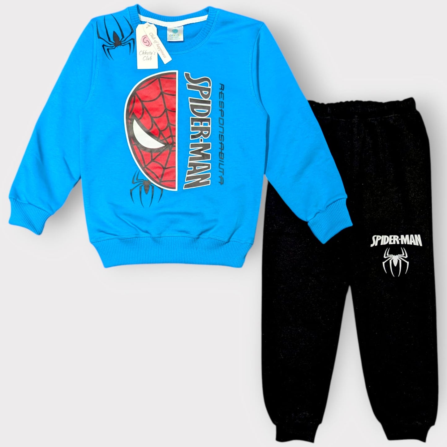 Kids Blue Spidey Sweatshirt & Black Jogger Set