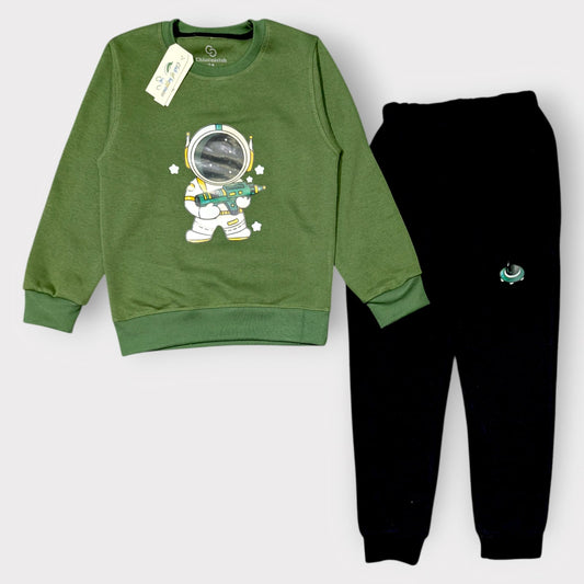 Kids’ Green Astronaut Sweatshirt & Black Jogger Set