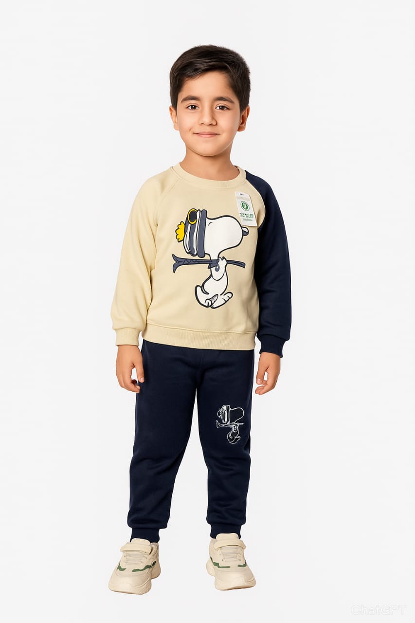 Cartoon Print Navy and Beige Sweatshirt Set